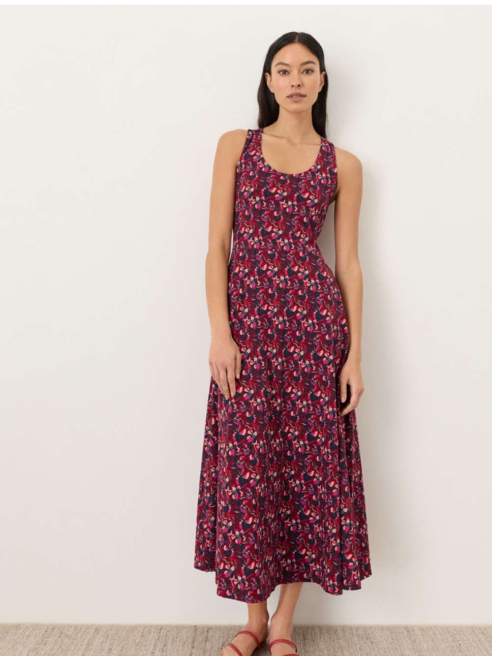 NEW! Pact Paradise Pedals Poppy Red Fit Flare Maxi Dress Size XS NWT!